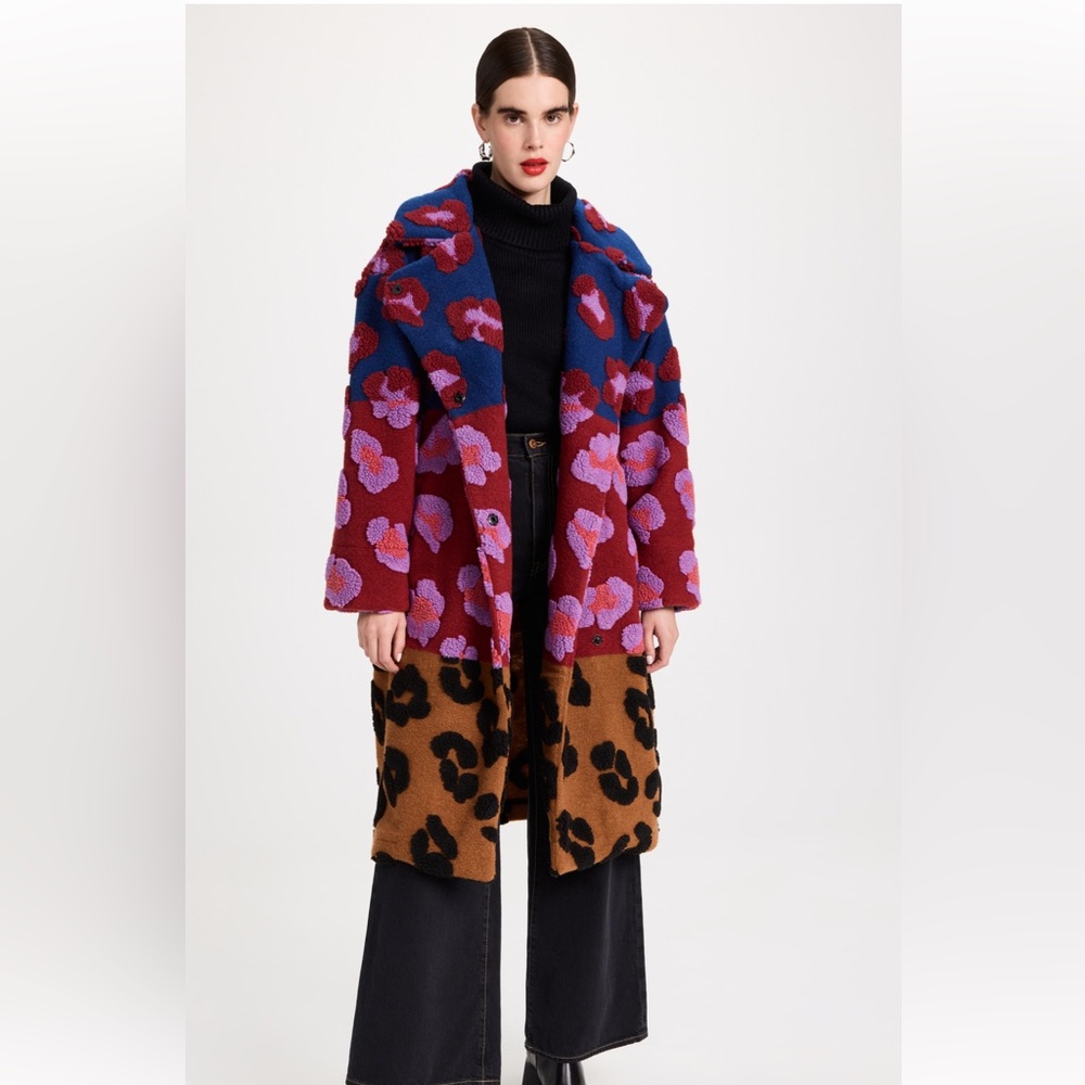 New Farm Rio Mixed Leopards Tie-Belt Multicolor Fleece Coat